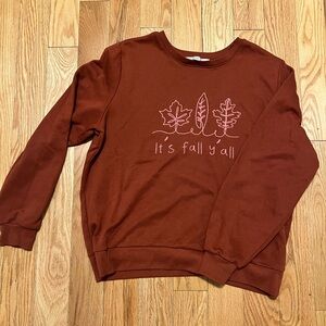 LOFT Rust Brown Crew Neck sweatshirt with Fall Leaf Design
